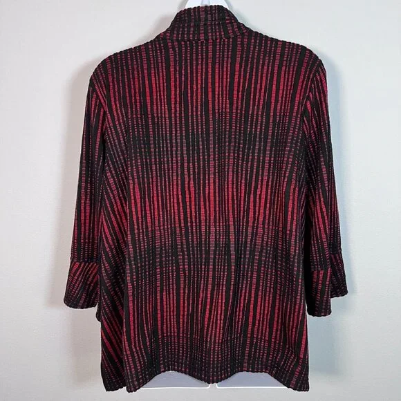 Ali Miles Womens Jacket Sz 3X Striped Art to Wear Wearable Art Red Black Stretch - Picture 2 of 12